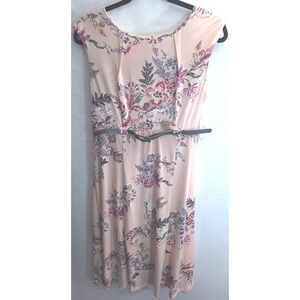 NWT Shelby & Palmer Dress Large LG Peach Raised Floral Belted Midi Bohemian Boho